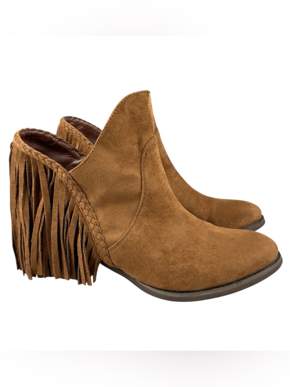 Not Rated Women’s Fringe Ankle Booties Size 10 Brown‎ Faux Suede Block Heel
